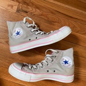 Pink and Gray Hi-Top Converse - Women’s Size 8
